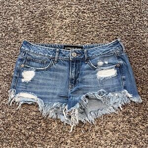 Express Women's Frayed Blue Jean Shorts